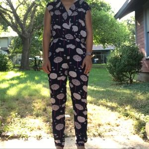 Navy jumpsuit with floral design